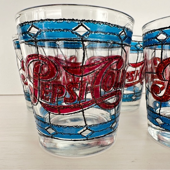 Vintage Pepsi-Cola Tiffany Short Drinking Glasses  -Set of 5 Excellent Condition - Picture 2 of 3